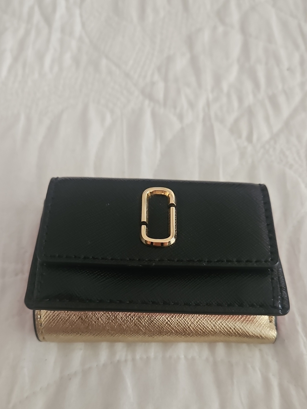Marc Jacobs Black & Gold Compact Mini Trifold Wallet